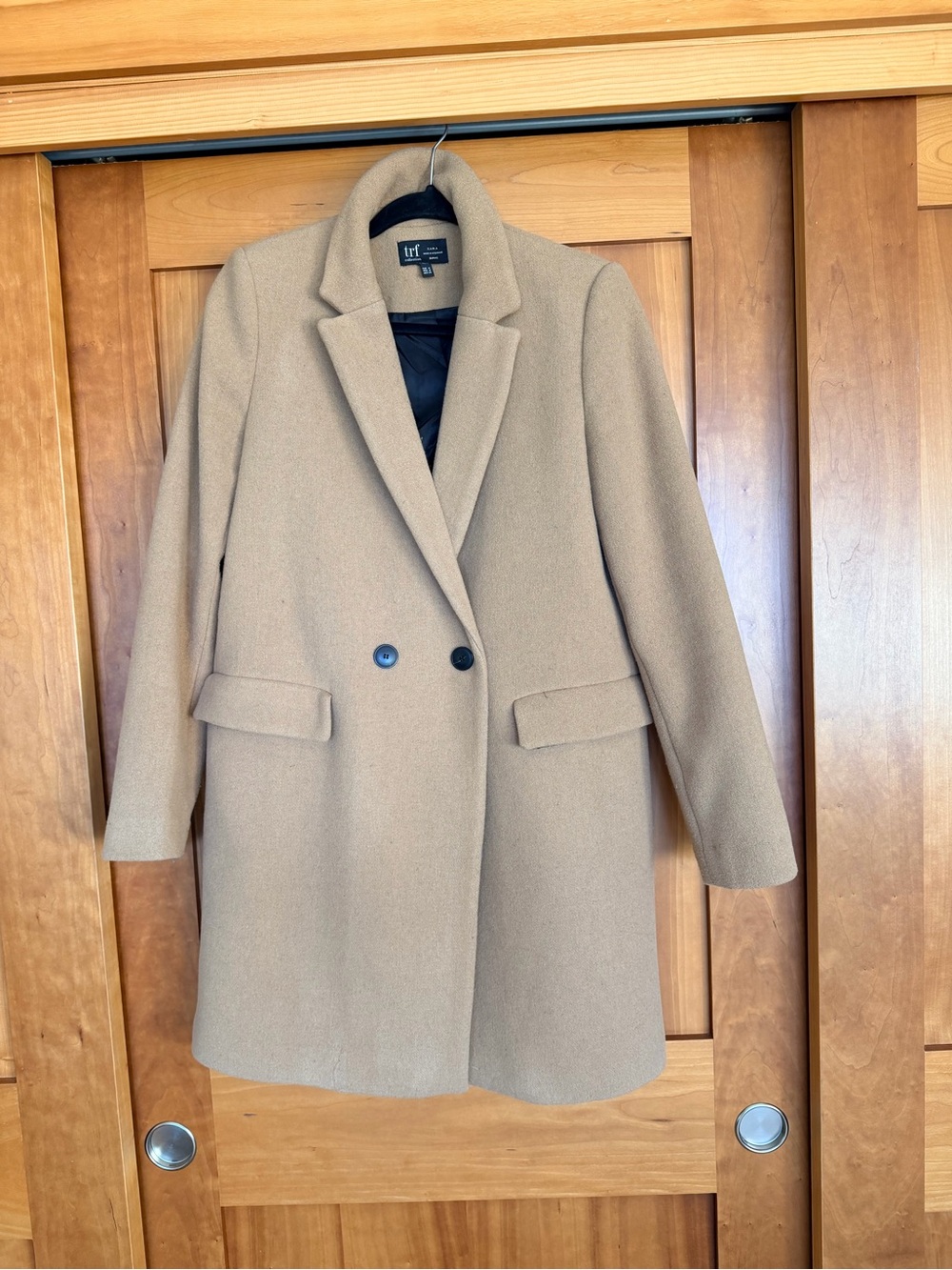 Zara Camel/Tan Wool-Blend Pea Coat